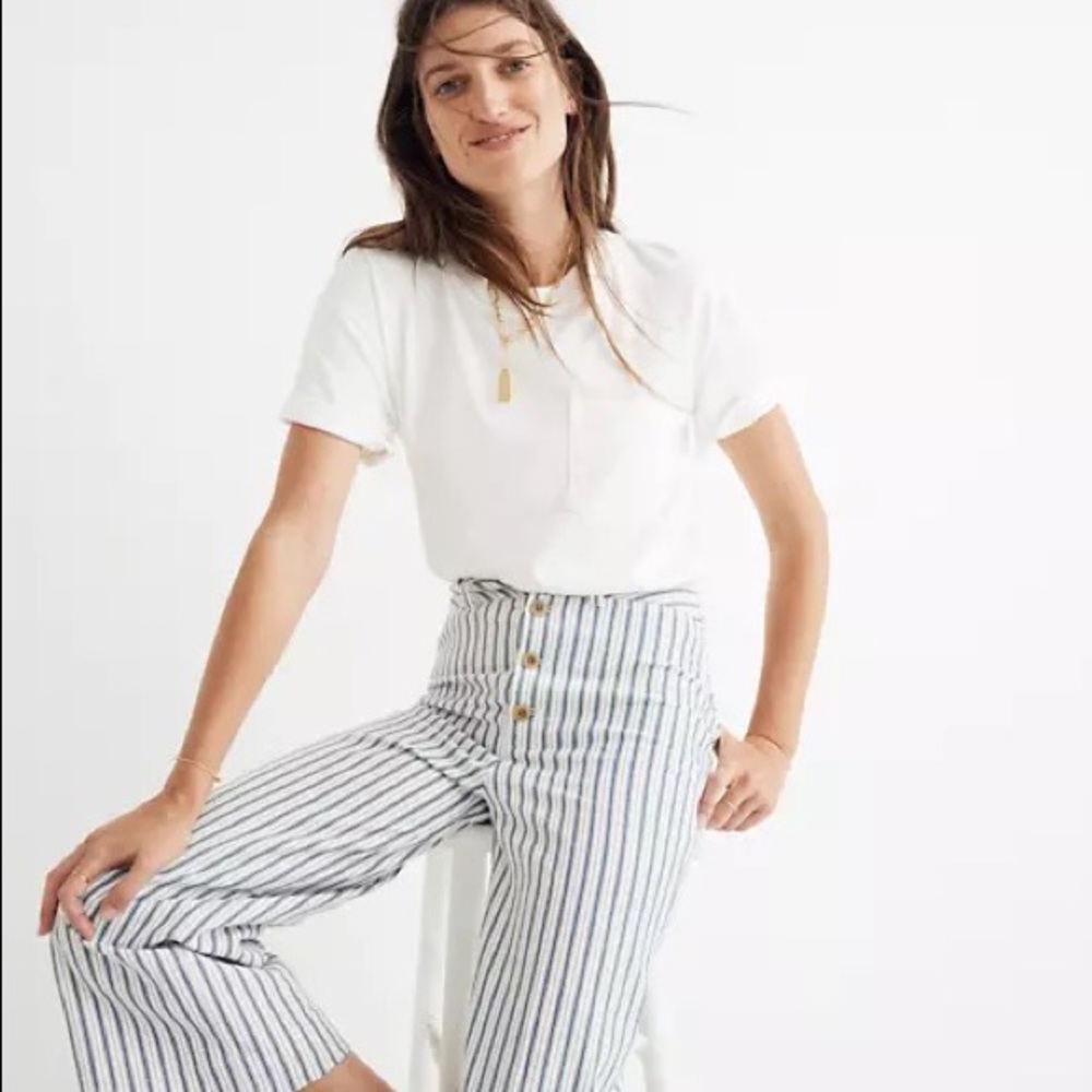 MADEWELL- size 26 Emmett Wide-Leg Crop Pants in Stripe: Button-Front. Worn once!